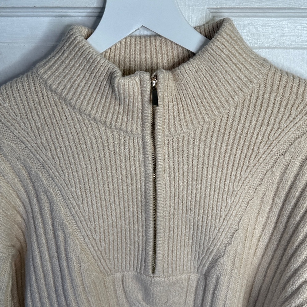 Draper James Quarter Gold Zipper Cableknit Sweater in Cream Ivory NEW W2011 Sz S - Picture 5 of 12